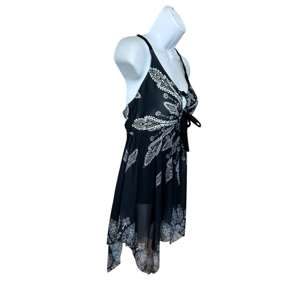 Black Handkerchief One Piece Swimsuit Size XL Slimming Removeable Pads Swimwear - Picture 6 of 7